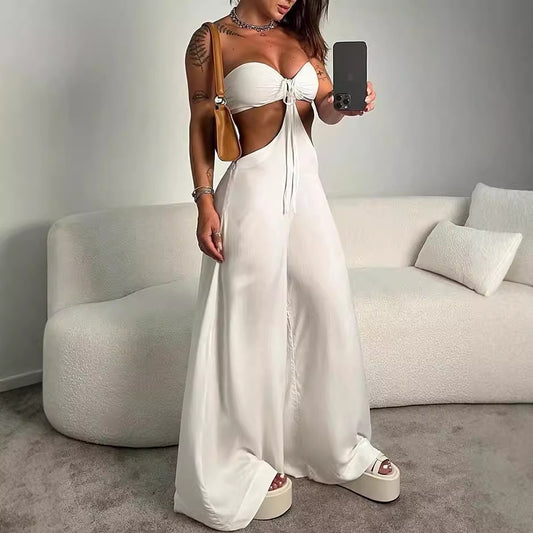 Reinliva Cut-Out Bandeau Jumpsuit – White Hot Edition