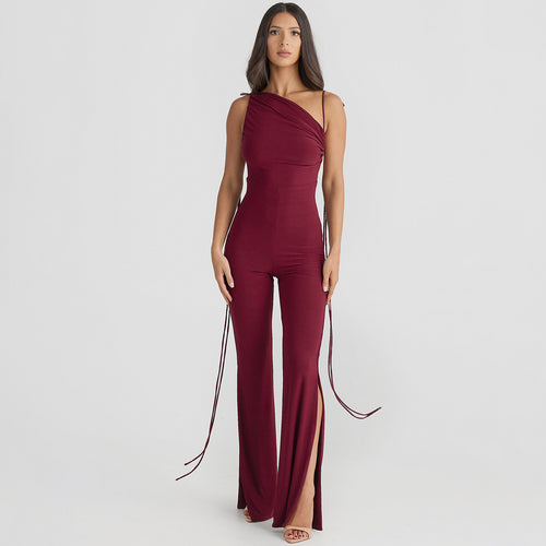Reinliva Vinröd Jumpsuit Med En Axel